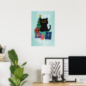 ブルーのクリスマス かわいい猫のコーヒー ウォールアート (ホームオフィス)