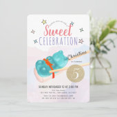 ブルーのグミベア キャンディー寿司 ガール バースデー 招待状 (スタンド正面)