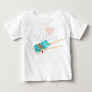 ブルーのグミベア「I Love Sushi」ベビーTシャツ ベビーTシャツ