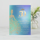 ブルーのグラデーションが輝く50歳の誕生日ギラギラドレス 招待状 (スタンド正面)