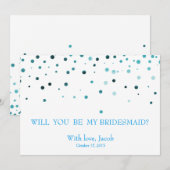 ブルーのグリッター　あなたは私のブライズメイドになってくれますか？の招待状 招待状 (正面/裏面)