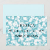 ブルーのグリッター　あなたは私のブライズメイドになってくれる？ 招待状 (正面/裏面)