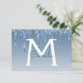 ブルーのグリッター キンセアニエラ セーブ・ザ・デート 招待状 (スタンド正面)