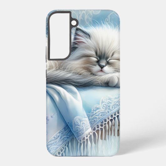 ブルーのコテージ風格子の子猫の夢 SAMSUNG GALAXYケース (裏面)