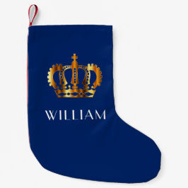 ブルーのゴールデンクラウンカスタムネーム スモールクリスマスストッキング
