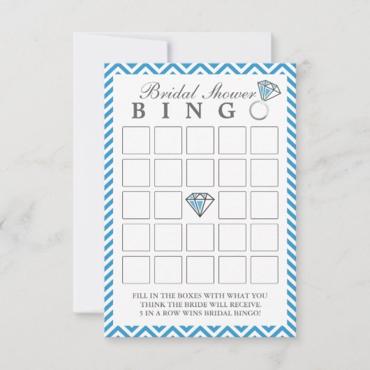 ブルーのシェブロンストライプのウェディングシャワービンゴカード (正面)