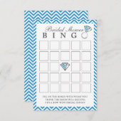 ブルーのシェブロンストライプのウェディングシャワービンゴカード (正面/裏面)