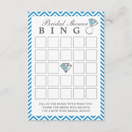 ブルーのシェブロンストライプのウェディングシャワービンゴカード (正面)