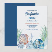 ブルーのシェル招待状 招待状 (正面/裏面)