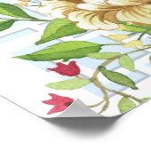 ブルーのシノワズリーフラワーベビーシャワーのウェルカムサイン ポスター (角)