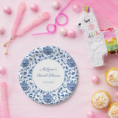 ブルーのシノワズリープリント ウェディングシャワー ペーパープレート (パーティー)