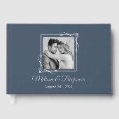 ブルーのシルバーフォイル結婚フレーム ゲストブック (正面)