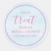 ブルーのシンプルなブライダルシャワーのピンクのカリグラフィー ラウンドシール (正面)