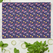 ブルーのシンプルな野の花柄  キッチンタオル (折り畳み)