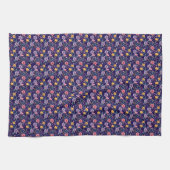 ブルーのシンプルな野の花柄  キッチンタオル (横)
