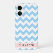 ブルーのジグザグとブルーのシェブロン、波の模様、あなたの名前 iPhone 16ケース (裏面)