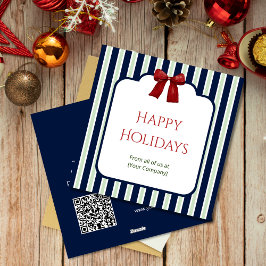 ブルーのストライプと赤いリボンのカスタムコーポレートグリーティング シーズンカード