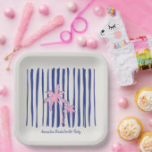 ブルーのストライプにピンクのパームツリーのペア バチェロレッテパーティー ペーパープレート (パーティー)