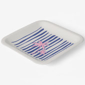 ブルーのストライプにピンクのパームツリーのペア バチェロレッテパーティー ペーパープレート (傾斜あり)