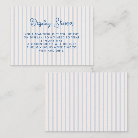 ブルーのストライプのウェディングシャワーディスプレイシャワー エンクロージャーカード (正面/裏面)