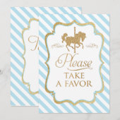 ブルーのストライプのカルーセル フェイバー サイン 招待状 (正面/裏面)