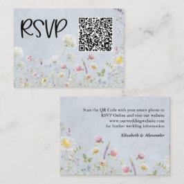 ブルーのストーンウォッシュのワイルドフラワーガーデンの結婚式RSVP エンクロージャーカード