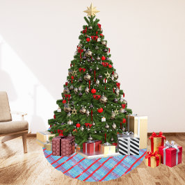 ブルーのスノーフレーク クリスマスウインタータータンチェック ブラッシュドポリエステルツリースカート