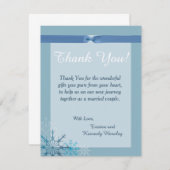 ブルーのスノーフレーク 4x5 フラット ウェディング サンクス カード (正面/裏面)