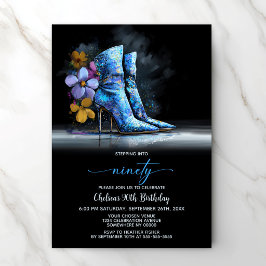 ブルーのスパンコールブーツ 90歳の誕生日パーティー 招待状