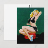 ブルーのスリッパの金髪ピンアップ ポストカード (正面/裏面)