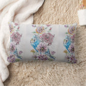 ブルーのセキセイインコ&ローズ 水彩鳥 デコ クッション (ブランケット)