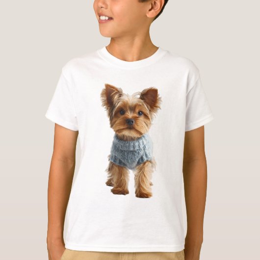 ブルーのセーターを着たヨーキーの子供たち Tシャツ (正面)