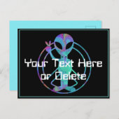 ブルーのタイダイ・エイリアン・ピースサイン・キュート・サイエンスフィクション ポストカード (正面/裏面)