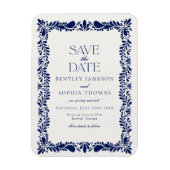 ブルーのタラベラ・タイル スペインのフィエスタ Save the Date マグネット (縦)