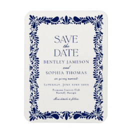 ブルーのタラベラ・タイル スペインのフィエスタ Save the Date マグネット