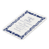 ブルーのタラベラ・タイル スペインのフィエスタ Save the Date マグネット (左側)