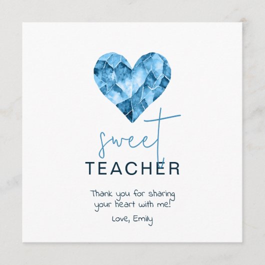 ブルーのダイヤモンドハートがデザインされたかわいい教師カード シーズンカード (正面)