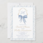 ブルーのダマスクとゴールドのウェディングシャワー招待状 招待状 (正面)