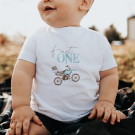 ブルーのダートバイク 'ファーストワン' 誕生日Tシャツ ベビーTシャツ