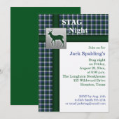 ブルーのチェック柄、グリーンとシルバーの鹿の招待状 招待状 (正面/裏面)