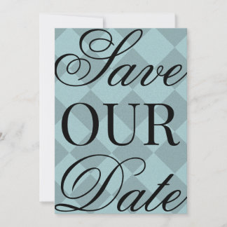 ブルーのチェック柄 Save The Date 招待状