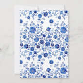 ブルーのチャイナ風水彩花柄のSave the Date セーブザデート (裏面)