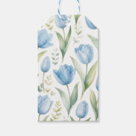 ブルーのチューリップの水彩花の絵 植物画 ギフトタグ