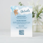 ブルーのテディベアのベビーシャワーの詳細 招待状 (スタンド正面)