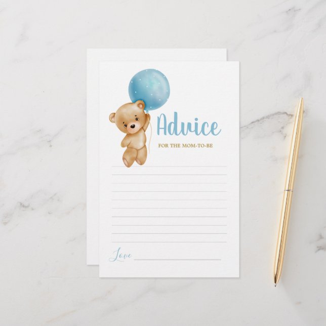 ブルーのテディベアアドバイスのためにママはカードになる (正面/裏面インサイチュ)
