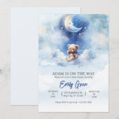 ブルーのテディベアベイビーシャワー　私たち、待ちきれない！男の子 招待状 (正面/裏面)