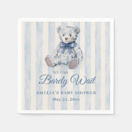 ブルーのテディベアベビーシャワー "We Can Barely Wait" スタンダードカクテルナプキン