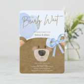 ブルーのテディ　ベアリィウェイト　男の子ベイビーシャワー 招待状 (スタンド正面)