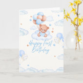 ブルーのテーマの1歳の誕生日おめでとうカード カード (黄色い花)
