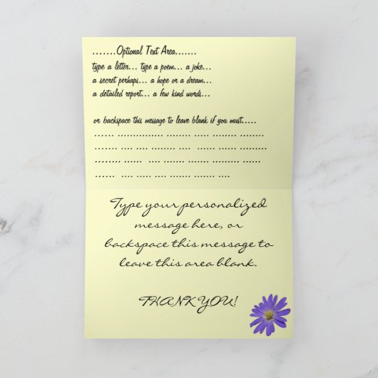 ブルーのデイジーの花のカードをカスタマイズ お礼のカード サンキューカード (内部)